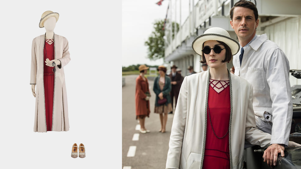 Мишель Докери (в роли леди Мэри): кремовое пальто и красное платье из «Brooklands»