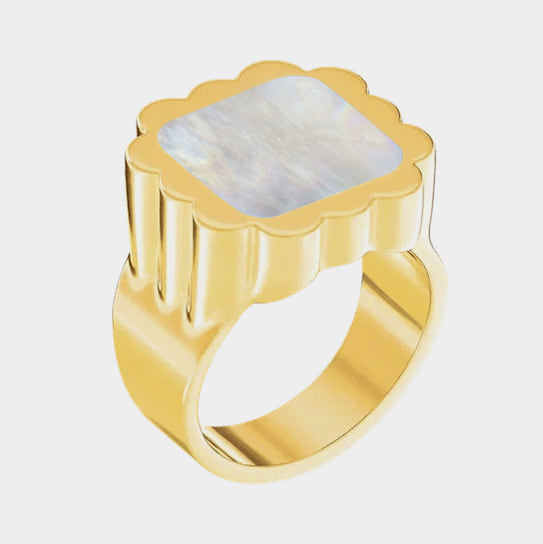 Кольцо-печатка Person, серебро, позолота, перламутр, QariQris