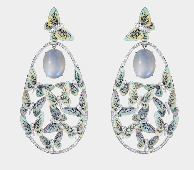 Серьги «Бабочки» с лунным камнем и эмалью, Ilgiz F.