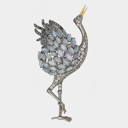 Брошь Eden, cеребро, белые топазы, лунный камень, Style Avenue