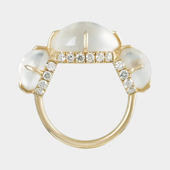 Кольцо Perfecta, жёлтое золото, лунные камни, бриллианты, Omaj
