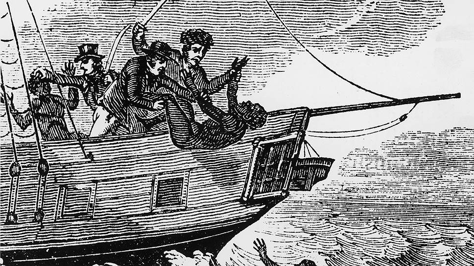 После официального запрета на работорговлю невольничьи суда при появлении английских крейсеров сбрасывали рабов в море прямо в кандалах