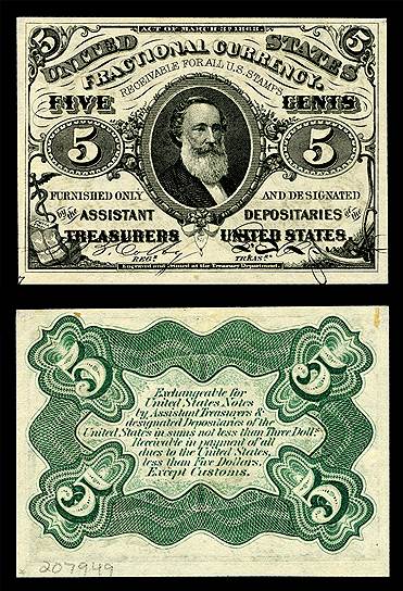 Первая пятицентовая ассигнация была украшена портретом главы Бюро валюты США Спенсера М. Кларка, которому был поручен ее выпуск, за что была прозвана кларковкой 
