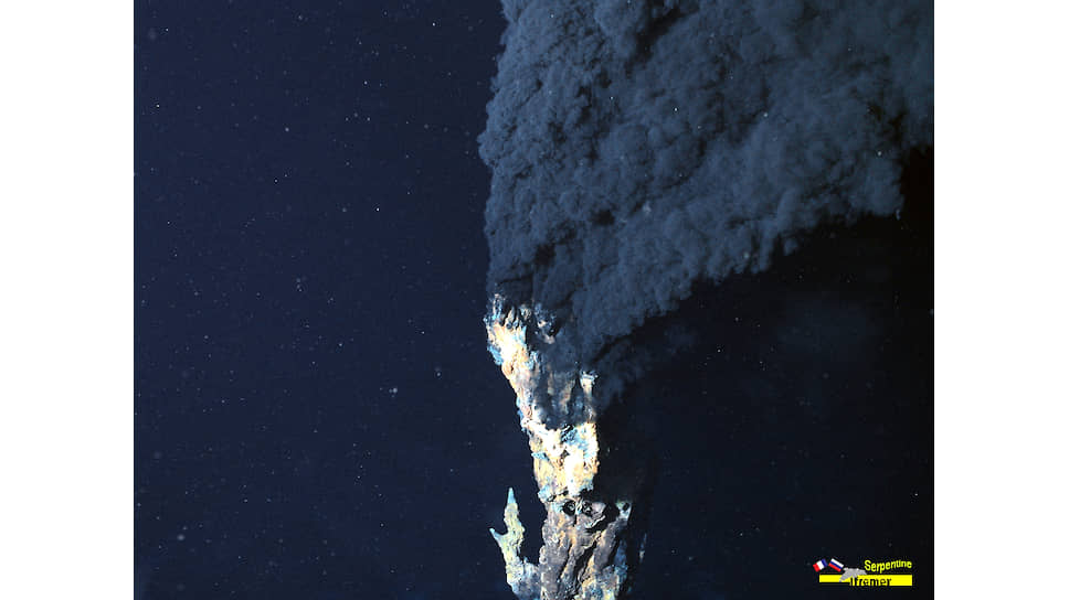 Гидротермальное сообщество и «черный курильщик» на Срединно-Атлантическом хребте, глубина 3000 м