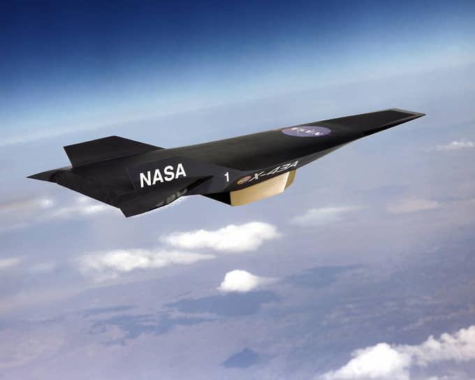 Гиперзвуковой аппарат NASA Х-43A,
впервые разогнавшийся своим гиперзвуковым прямоточным
двигателем до скорости М=9,6 на высоте более 30 км