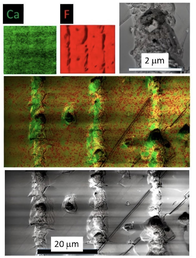 Микроструктура, записанная лазерными импульсами в объеме образца фторида кальция