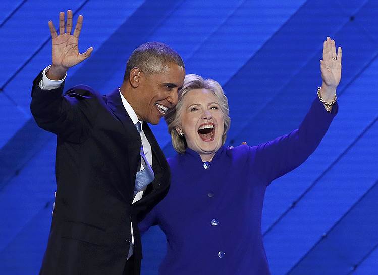 Президент США Барак Обама и кандидат на пост президента Хиллари Клинтон