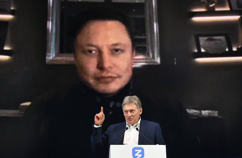 Дмитрий Песков во время открытого диалога с Илон Маском во время марафона «Новое знание» в 2021 году 