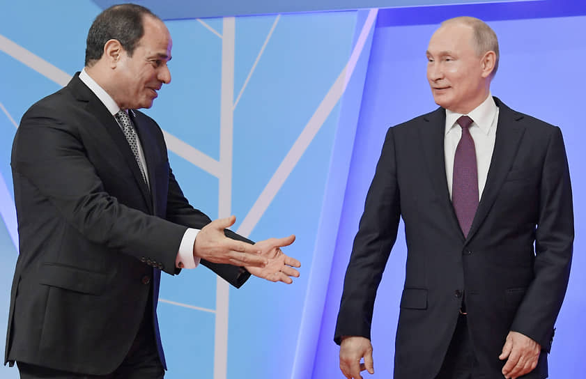 Абдель Фаттах ас-Сиси (слева) и Владимир Путин на саммите Россия—Африка в 2019 году