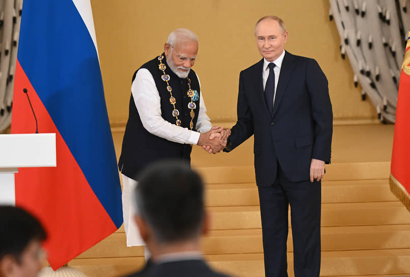 Нарендра Моди и Владимир Путин в июле 2024 года