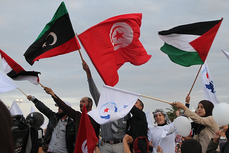 На выборах в Тунисе победили умеренные исламисты. К победе они шли не только под национальными, но и под ливийскими и палестинскими флагами. Это чтобы все видели: одной страной дело не ограничится
