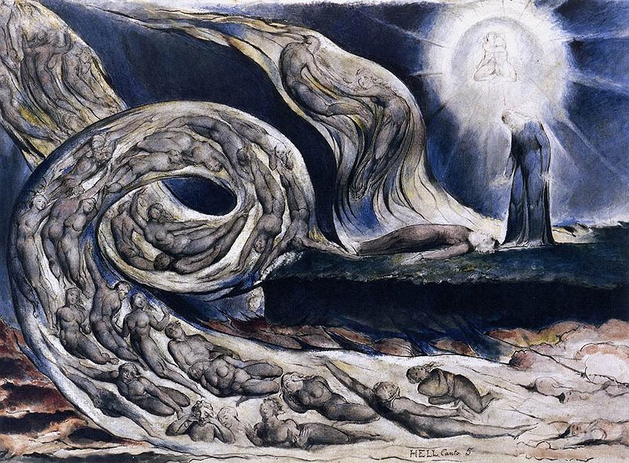 Уильям Блейк. &quot;Вихрь любовников&quot;. 1824-1826 гг., иллюстрация к &quot;Аду&quot; Данте 
