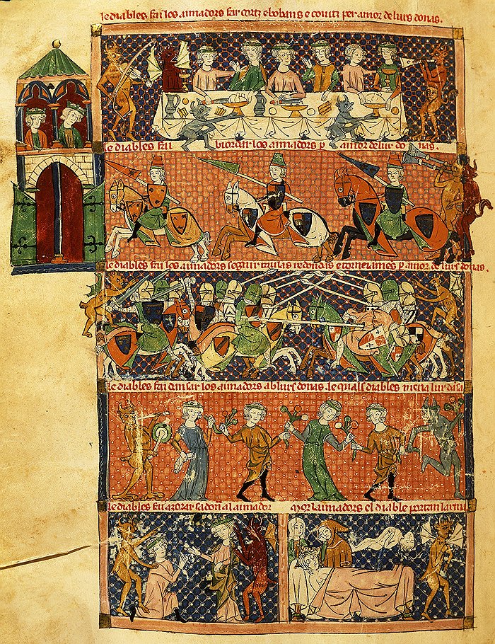 Средневековая миниатюра запечатлела самые разные подвиги рыцарей: от ратных до любовных 