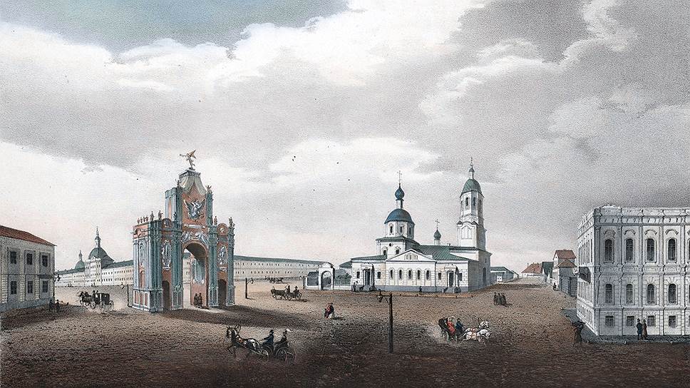 Площадь Красных Ворот. Слева — дом, где родился Лермонтов. Рисунок Д. Струкова