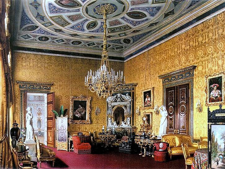 Лучше всего Лионский зал Екатерининского дворца сохранился на акварели Луиджи Премацци (1878)
