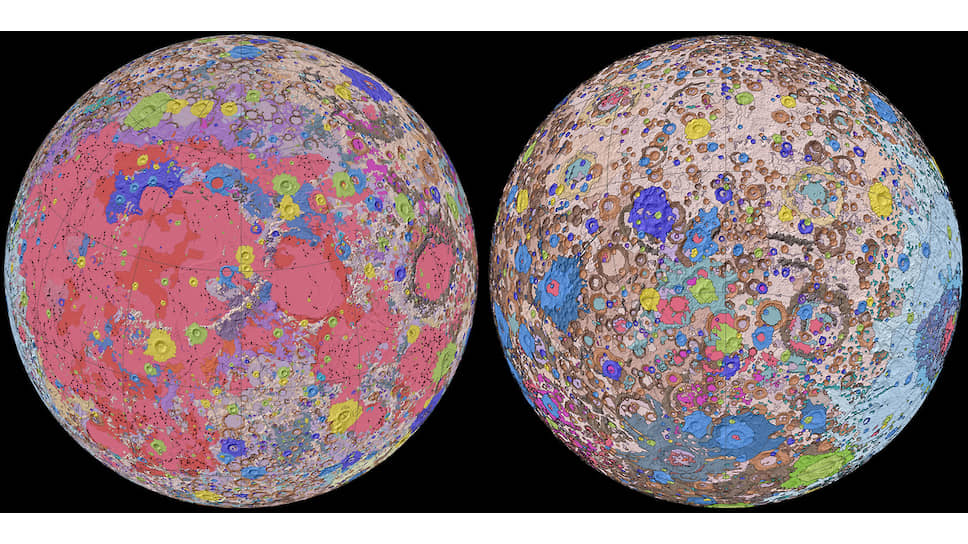 Луна представляет собой своего рода музей того, что происходило в Солнечной системе за последние четыре с лишним миллиарда лет (на фото — карта Луны, представленная Геологической службой США)

