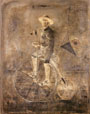 Работа Бориса Заборова. «Мальчик на велосипеде» (2003). Бумага, акрилик, карандаш.