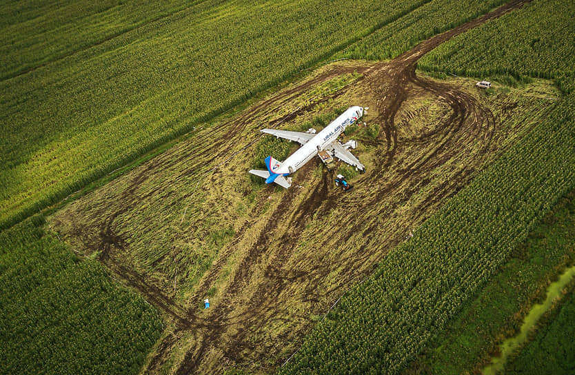 Место аварийной посадки самолета Airbus A321 авиакомпании "Уральские авиалинии", следовавшего рейсом "Москва — Симферополь" из аэропорта "Жуковский".
