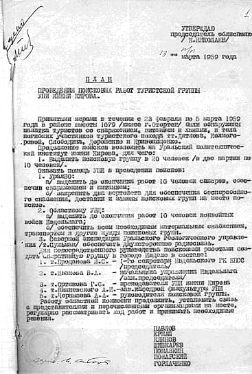 План поисковых работ группы Игоря Дятлова, март 1959 года
