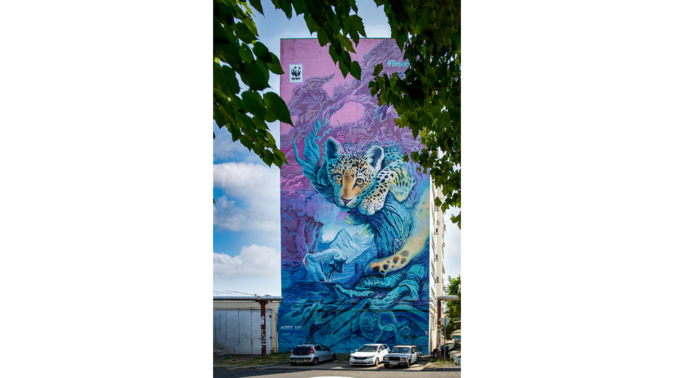 Ул. Ставропольская, 184. 30-метровое граффити «Вернем Лео», появившееся в конце 2018 года — проект известного краснодарского художника Георгия Куринова для международного фонда дикой природы