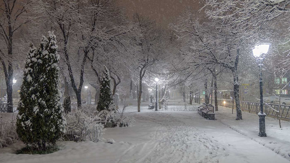 Мариинский сквер во время снегопада
