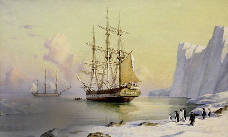 1820 год. Шлюпы «Восток» и «Мирный» во время экспедиции к Южному полюсу