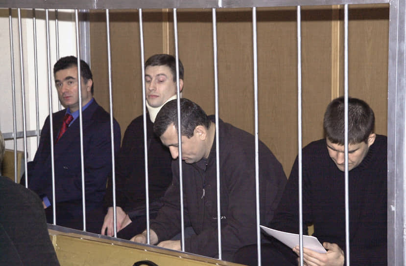 Миxаил Мирилашвили, Евгений Казмирчук, Андрей Деменко и Семен Кузьменко (слева направо) в зале Военного суда Ленинградского военного округа во время очередного заседания