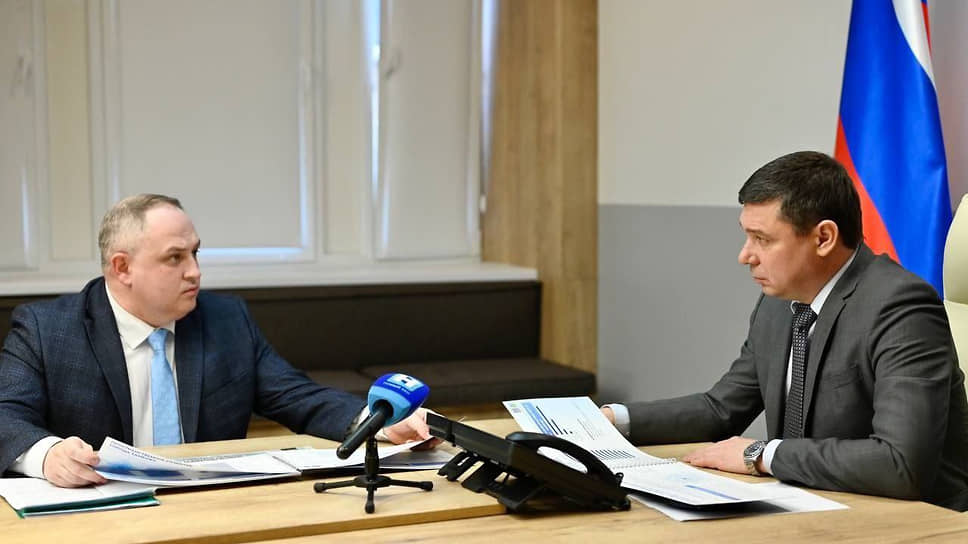 Мэр Тамбова Максим Косенков (слева) на встрече с врио губернатора Тамбовской области Евгением Первышовым (справа)