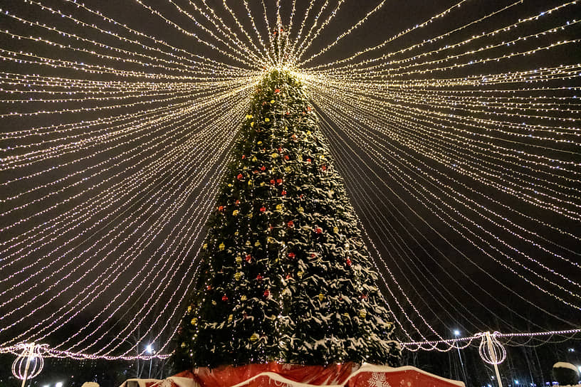 Новогодняя елка на площади Петра Великого в Липецке