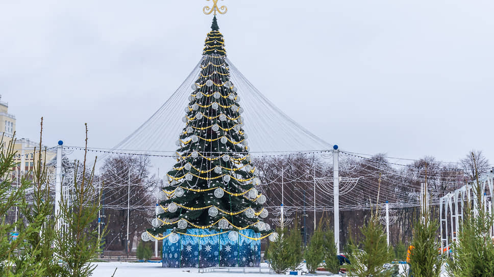 Установка новогодней елки на площади Ленина в Воронеже