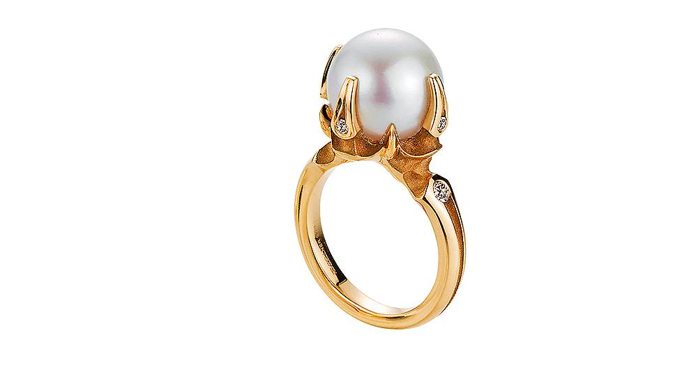 Кольцо Cosmo, золото, культивированная жемчужина южных морей, бриллианты 
