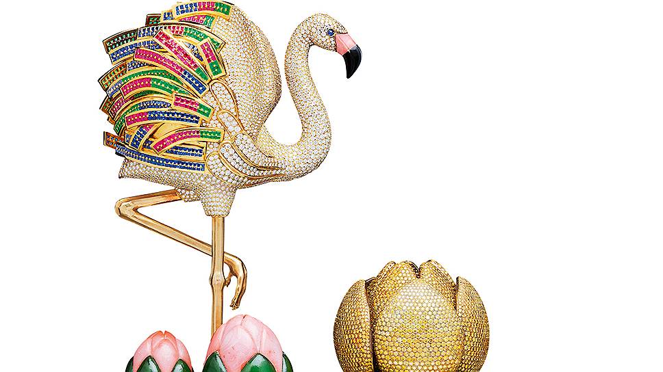 Cartier Часы Flamingo &amp; Lotus Automaton Clock, около 1990 года, проданы на торгах Sotheby’s в апреле 2013 года 