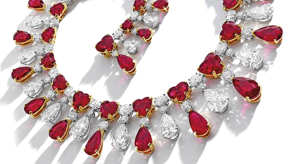 Cartier, колье, золото, бирманские рубины, бриллианты, продано на Christie&#39;s в апреле 2014 года за $9 923 077 
