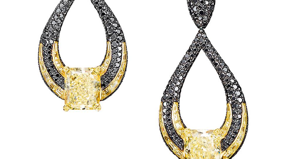 Серьги High Jewellery, желтое золото, черные и желтые бриллианты 
