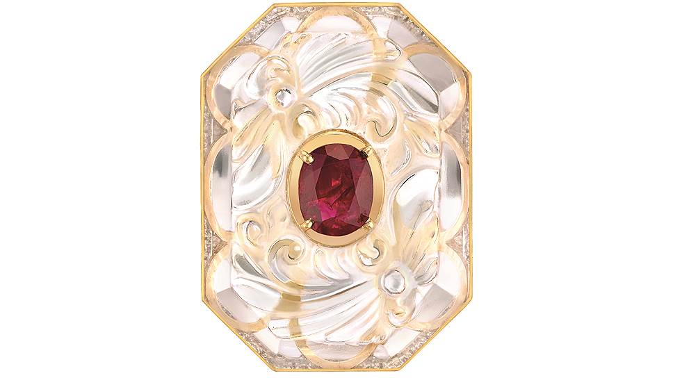 Кольцо Vendome San Marco, горный хрусталь, бирманский рубин, золото 
