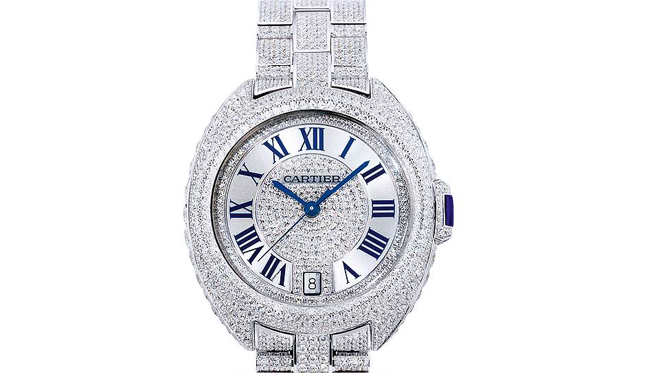 Cartier, часы Cle de Cartier, белое золото, бриллианты 
