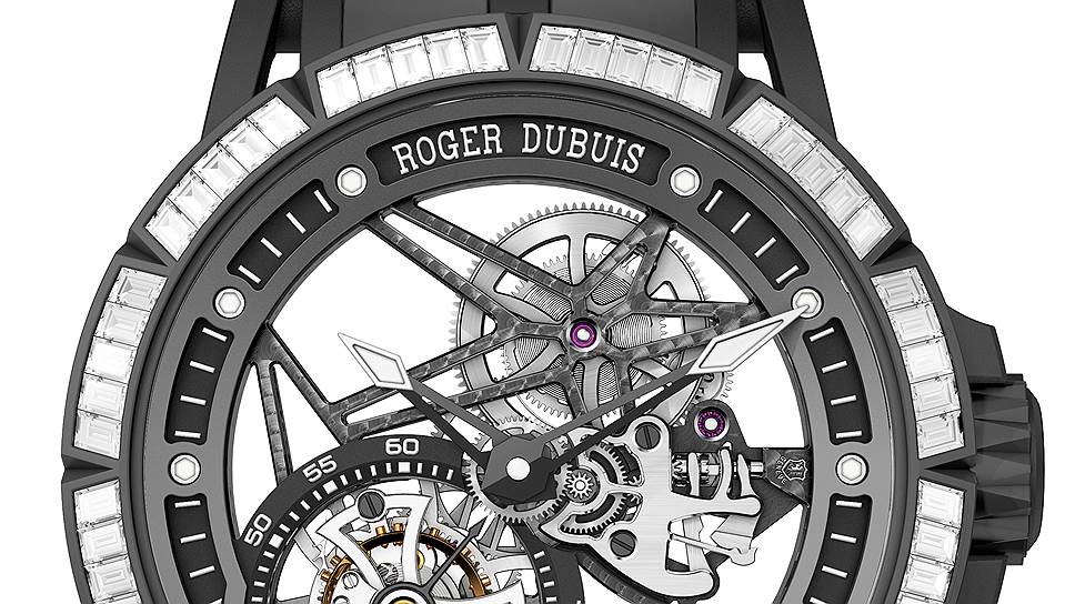Roger Dubuis, часы Excalibur Spider Skeleton Flying Tourbillon, титан, бриллианты 

