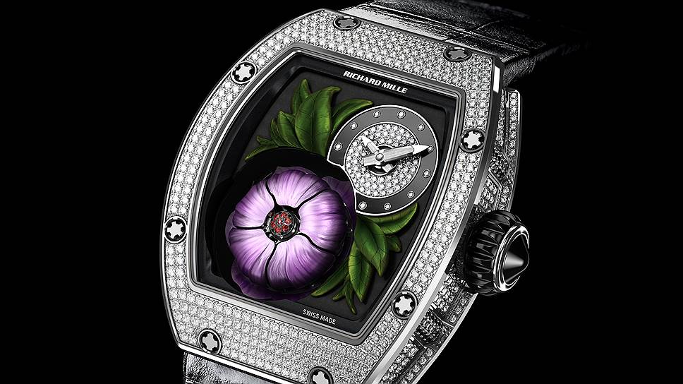 Richard Mille, часы RM19-02 Tourbillon Fleur, белое золото, бриллианты 
