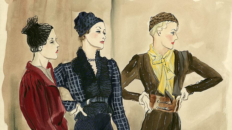 Три женщины в костюмах Schiaparelli, иллюстрация из журнала Vogue, 1932 год