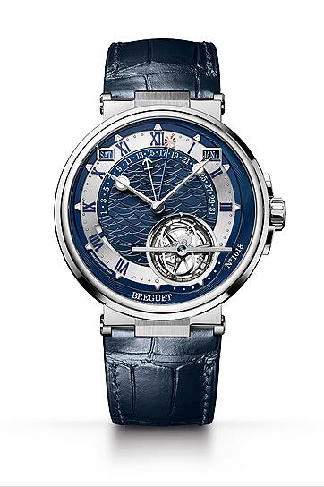 Breguet Marine Equation Marchante 5887 в платине с гильошинированным синим циферблатом в золоте