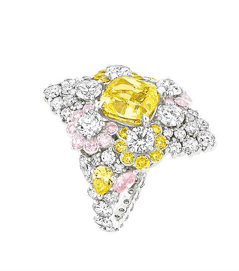Dior Haute Joaillerie, кольцо Etincelante Diamant Jaune, белое золото, бриллианты 