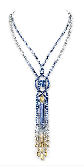 Chaumet, ожерелье Lumieres d&#39;Eau, белое золото, бриллианты, сапфиры, желтый бриллиант 