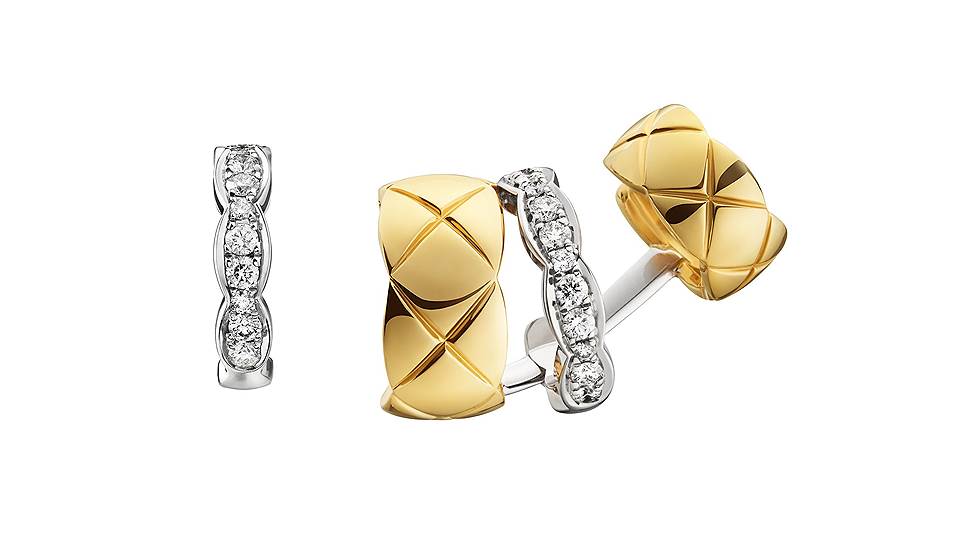 Chanel, серьга-кафф Coco Crush, желтое и белое золото, бриллианты 