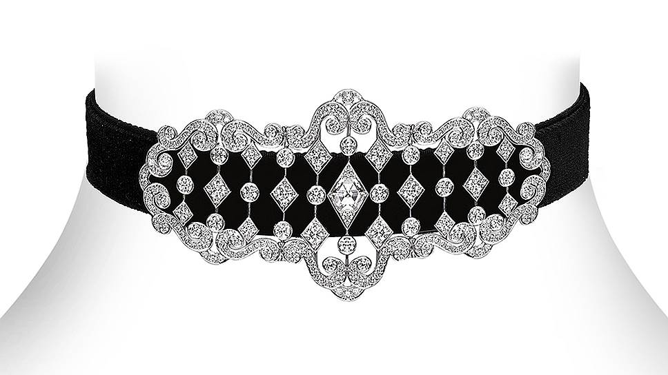 Garrard, чокер Albemarle, бархат, белое золото, бриллианты 
