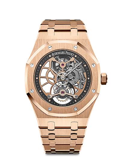 Часы Royal Oak Tourbillon Extra-Thin Openworked, розовое золото, 41 мм, механизм с ручным подзаводом