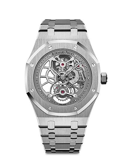 Часы Royal Oak Tourbillon Extra-Thin Openworked, сталь, 41 мм, механизм с ручным подзаводом 
