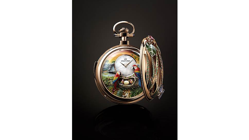 Часы Parrot Repeater Pocket Watch, розовое золото, эмаль, Jaquet Droz