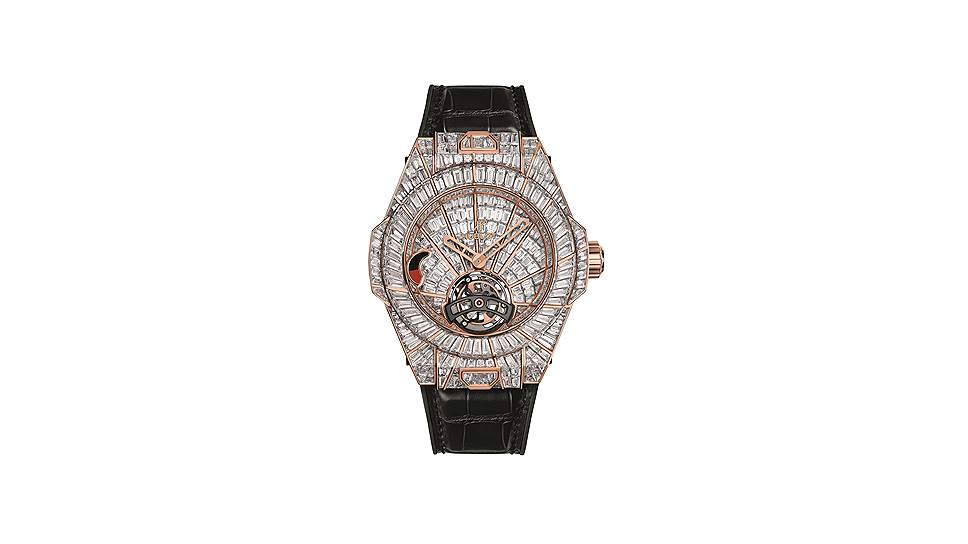 Big Bang Tourbillon High Jewellery, золото King Gold, бриллианты, 45 мм, мануфактурный механизм HUB6016 c ручным подзаводом 
