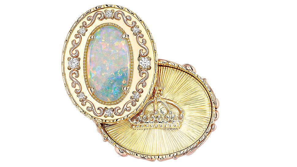 Кольцо Cachette Opale Claire, желтое и розовое золото, бриллианты, белый опал 
