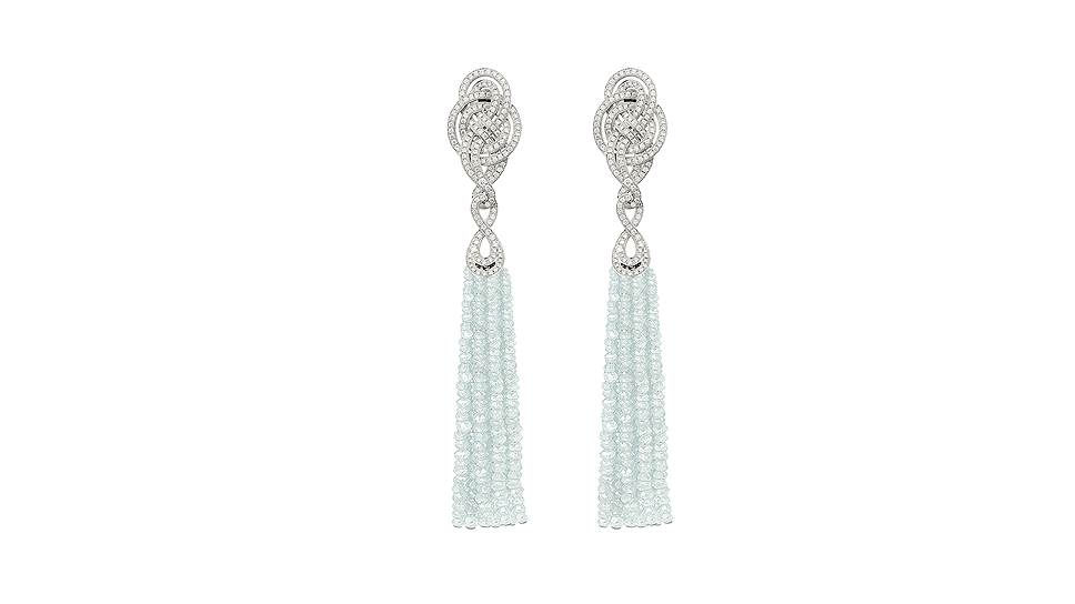 Garrard, серьги Entanglement, белое золото, аквамарин, бриллианты
